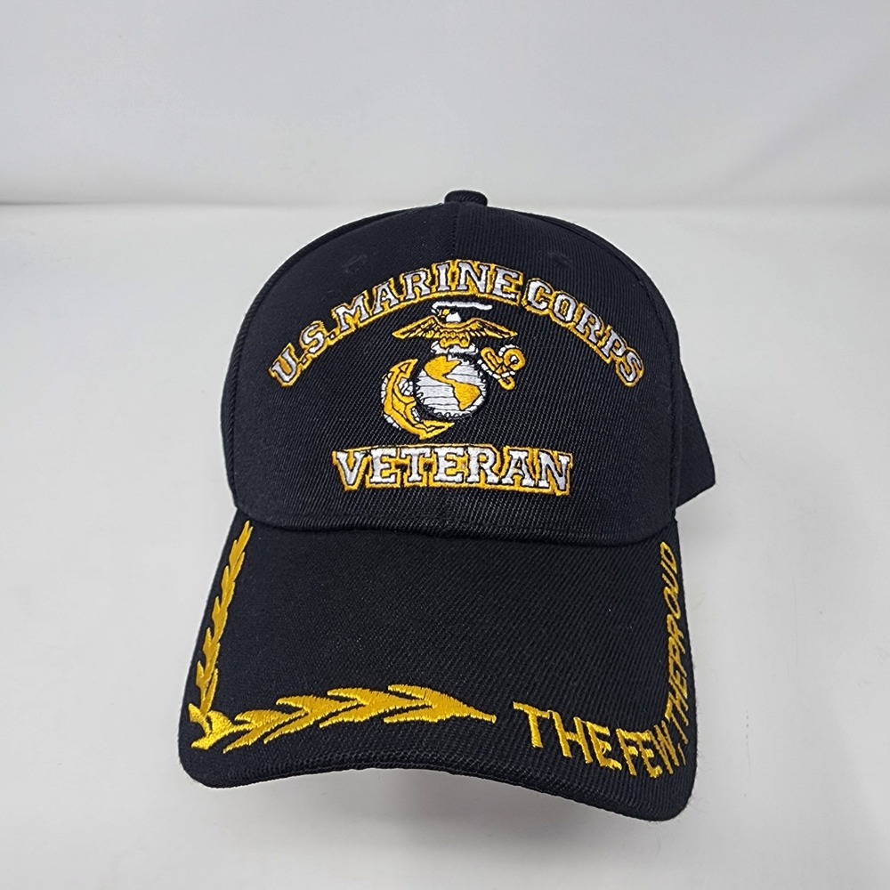 U.S. Marine Corps Hat OSFM Veteran USMC EGA Logo Cotton Adjustable Black Cap
